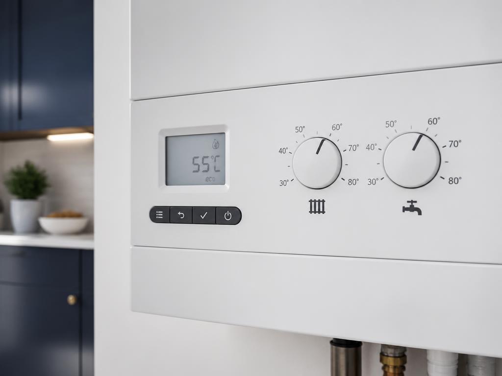 Close-up of a combi boiler's heating and hot water temperature dials
